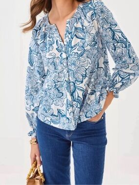 NWT Lilly Pulitzer XL Aldina Button Down Top “Coconut Unforgettable” sz XL